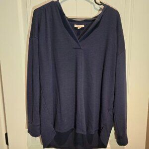 Style & Co. V Neck Long Sleeve Top XL Navy